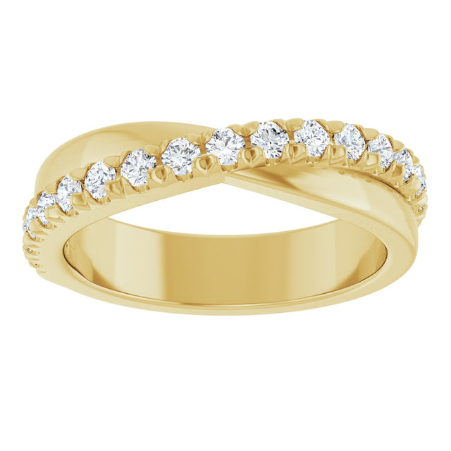 14K Gold Round Natural Diamond French-Set Criss-Cross Anniversary Band – 1/2–7/8 CTW - Yellow Gold - view 3