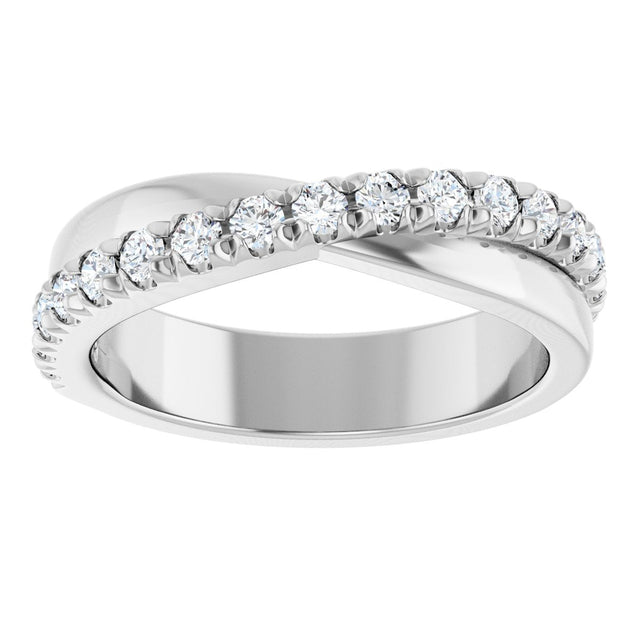 Platinum Round Natural Diamond French-Set Criss-Cross Anniversary Band – 1/2–7/8 CTW - view 3