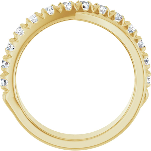 14K Gold Round Lab-Grown Diamond French-Set Criss-Cross Anniversary Band – 1/2–7/8 CTW - Yellow Gold - view 2