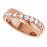 14K Gold Round Natural Diamond French-Set Criss-Cross Anniversary Band – 1/2–7/8 CTW - Rose Gold - view 5
