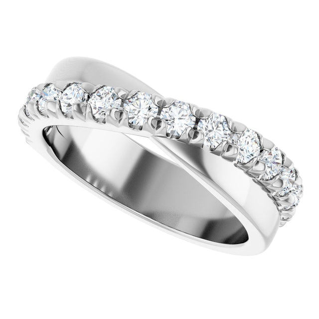 Platinum Round Lab-Grown Diamond French-Set Criss-Cross Anniversary Band – 1/2–7/8 CTW - view 5