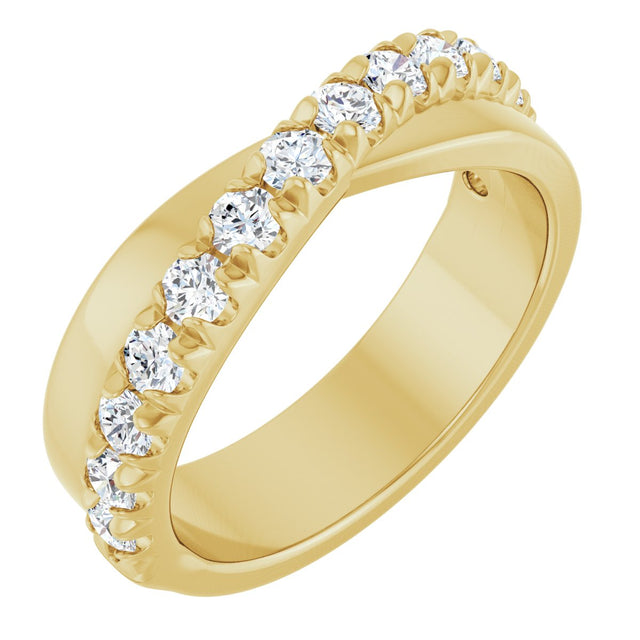 14K Gold Round Lab-Grown Diamond French-Set Criss-Cross Anniversary Band – 1/2–7/8 CTW - Yellow Gold