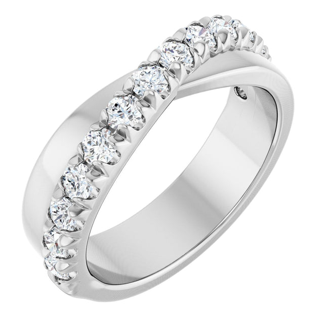 Platinum Round Lab-Grown Diamond French-Set Criss-Cross Anniversary Band – 1/2–7/8 CTW