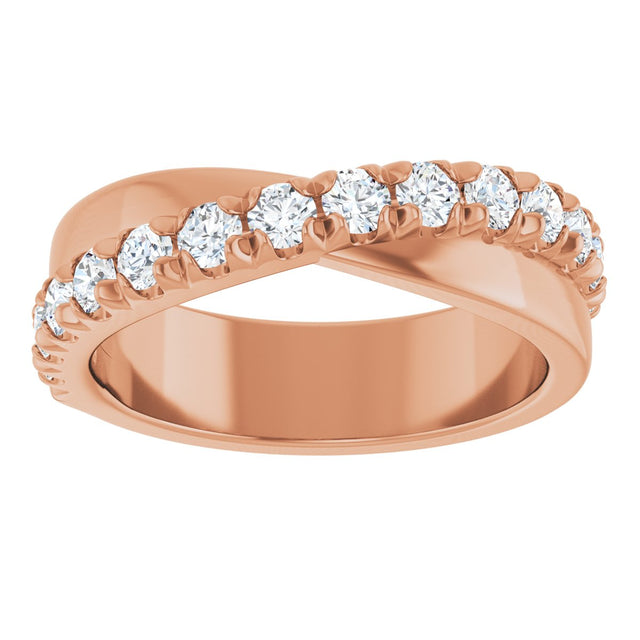 14K Gold Round Lab-Grown Diamond French-Set Criss-Cross Anniversary Band – 1/2–7/8 CTW - Rose Gold - view 3