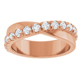 14K Gold Round Natural Diamond French-Set Criss-Cross Anniversary Band – 1/2–7/8 CTW - Rose Gold - view 3