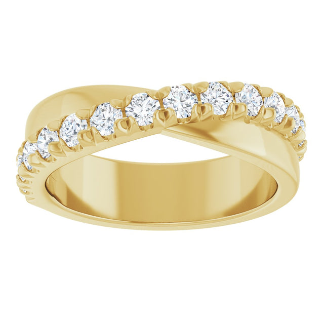 14K Gold Round Natural Diamond French-Set Criss-Cross Anniversary Band – 1/2–7/8 CTW - Yellow Gold - view 3