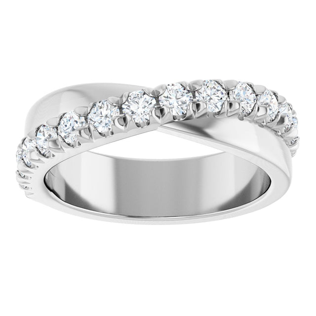 Platinum Round Lab-Grown Diamond French-Set Criss-Cross Anniversary Band – 1/2–7/8 CTW - view 3