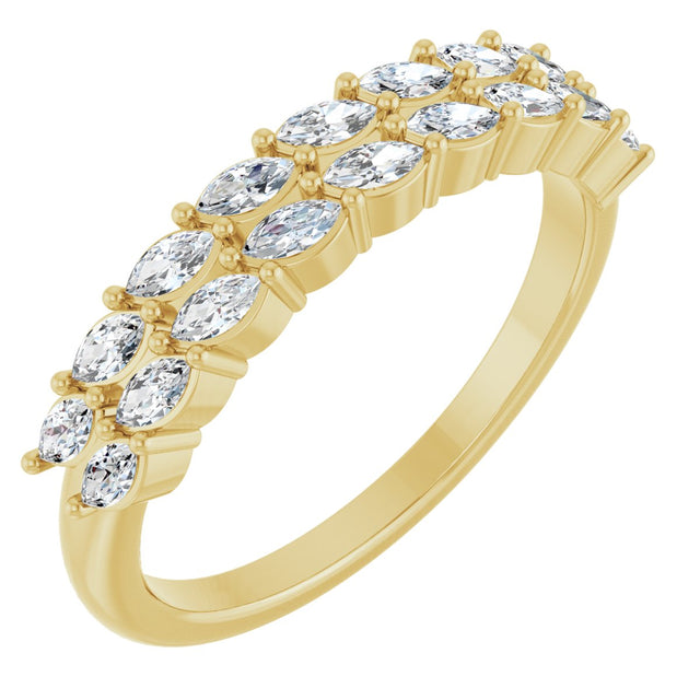 14K Gold Marquise Natural Diamond Double-Row Anniversary Band – 1/2 CTW - Yellow Gold