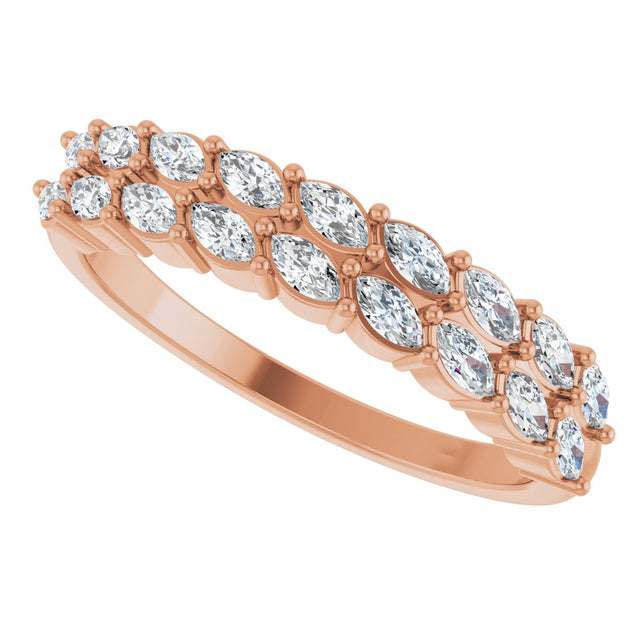 14K Gold Marquise Natural Diamond Double-Row Anniversary Band – 1/2 CTW - Rose Gold - view 5