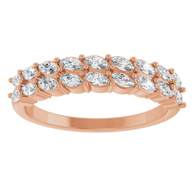 14K Gold Marquise Lab-Grown Diamond Double-Row Anniversary Band – 1/2 CTW - Rose Gold - view 3