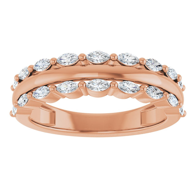 14K Gold Marquise Natural Diamond Double Row Anniversary Band – 1/2 CTW - Rose Gold - view 3