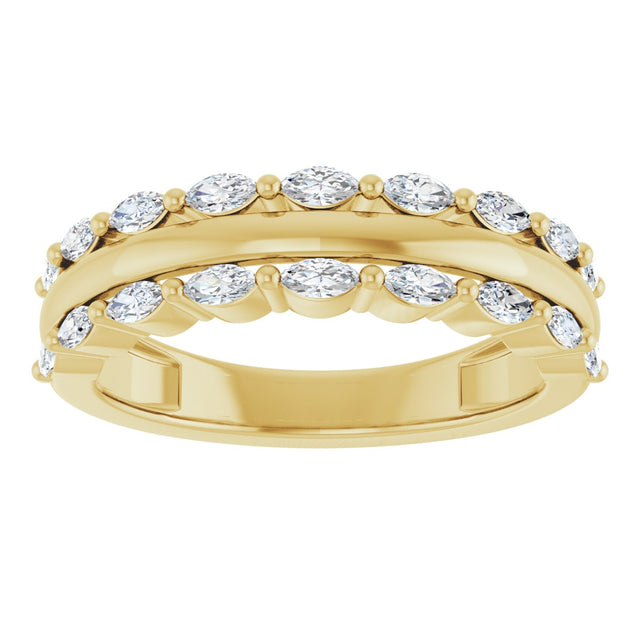 14K Gold Marquise Natural Diamond Double Row Anniversary Band – 1/2 CTW - Yellow Gold - view 3