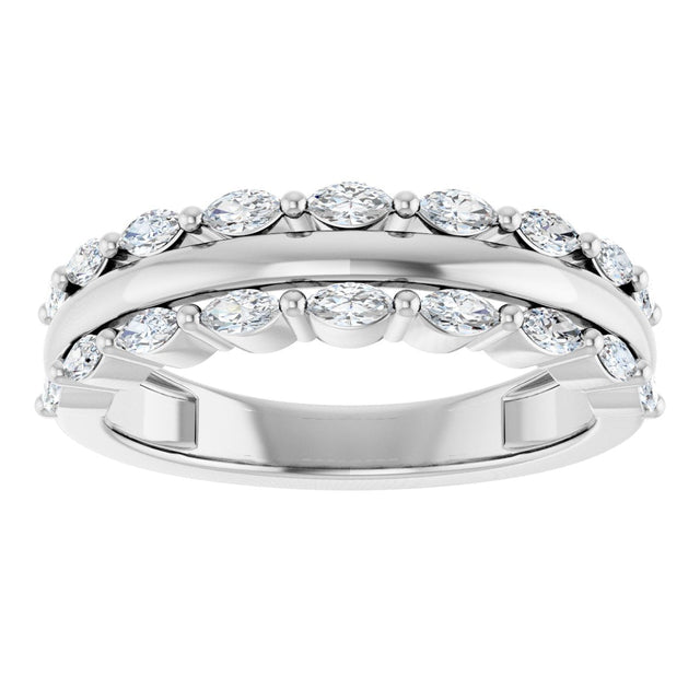 14K Gold Marquise Natural Diamond Double Row Anniversary Band – 1/2 CTW - White Gold - view 3