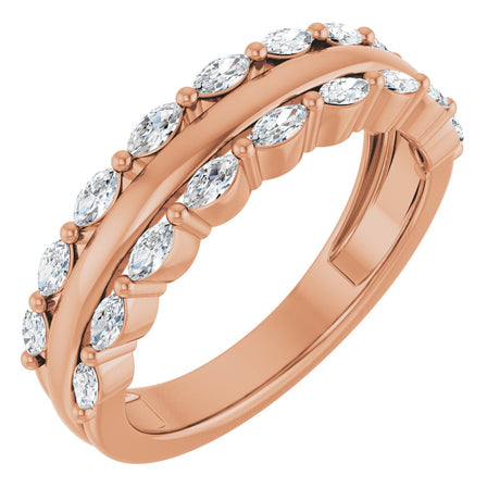 14K Gold Marquise Lab-Grown Diamond Double Row Anniversary Band – 1/2 CTW - Rose Gold