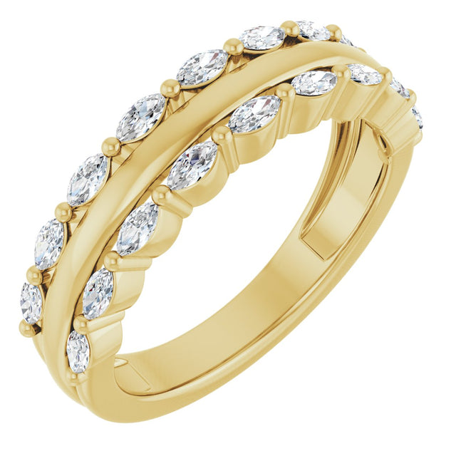 14K Gold Marquise Lab-Grown Diamond Double Row Anniversary Band – 1/2 CTW - Yellow Gold