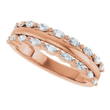 14K Gold Marquise Natural Diamond Double Row Anniversary Band – 1/2 CTW - Rose Gold - view 5