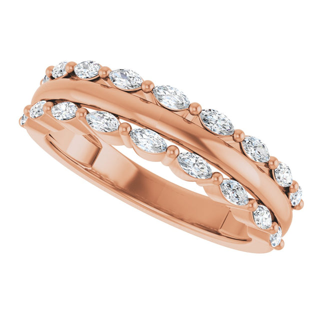 14K Gold Marquise Natural Diamond Double Row Anniversary Band – 1/2 CTW - Rose Gold - view 5
