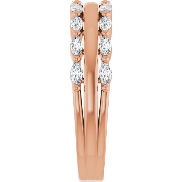 14K Gold Marquise Lab-Grown Diamond Double Row Anniversary Band – 1/2 CTW - Rose Gold - view 4