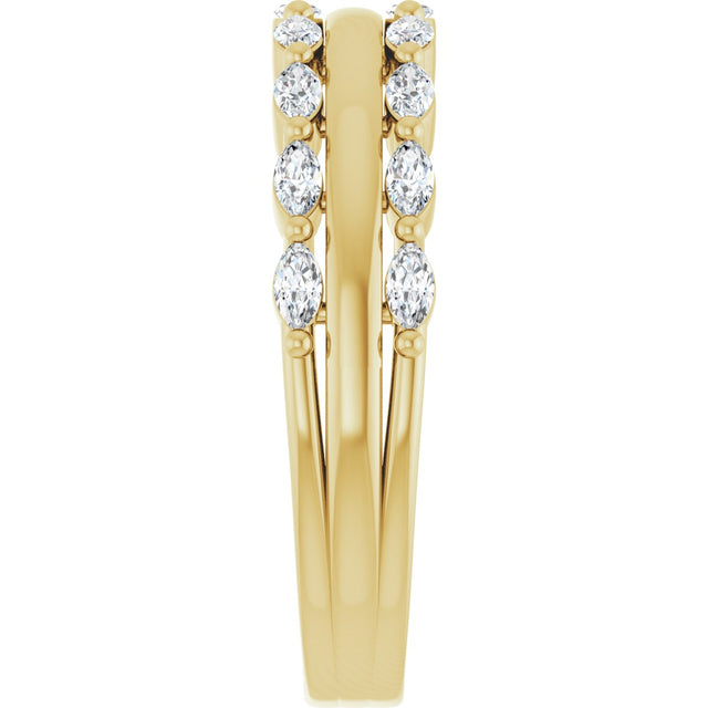 14K Gold Marquise Natural Diamond Double Row Anniversary Band – 1/2 CTW - Yellow Gold - view 4