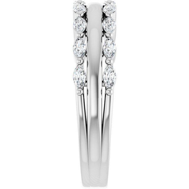 14K Gold Marquise Natural Diamond Double Row Anniversary Band – 1/2 CTW - White Gold - view 4