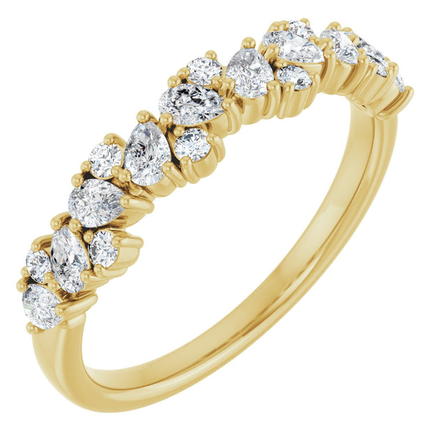 14K Gold Pear Natural Diamond Cluster Anniversary Band – 5/8 CTW - Yellow Gold