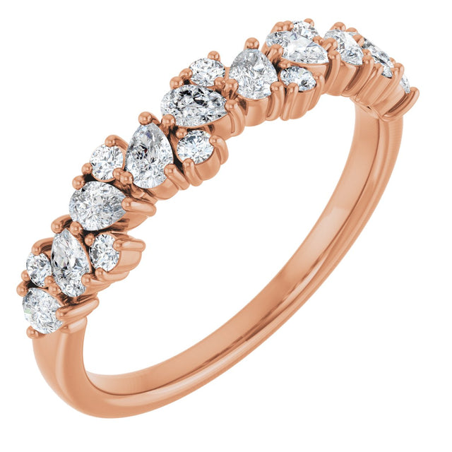 14K Gold Pear Natural Diamond Cluster Anniversary Band – 5/8 CTW - Rose Gold