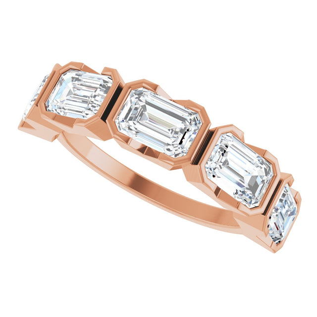 14K Gold Emerald Lab-Grown Diamond Half-Bezel Five-Stone Anniversary Band - 1 1/2-3 1/4 CTW - Rose Gold - view 5