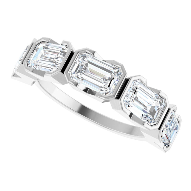 14K Gold Emerald Lab-Grown Diamond Half-Bezel Five-Stone Anniversary Band - 1 1/2-3 1/4 CTW - White Gold - view 5