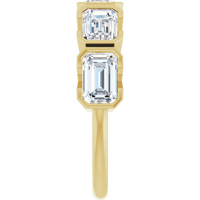 14K Gold Emerald Lab-Grown Diamond Half-Bezel Five-Stone Anniversary Band - 1 1/2-3 1/4 CTW - Yellow Gold - view 4
