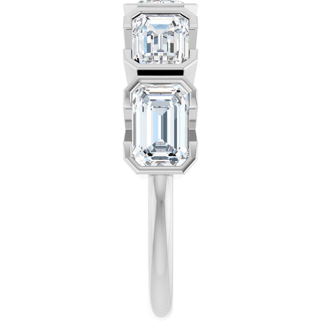 14K Gold Emerald Lab-Grown Diamond Half-Bezel Five-Stone Anniversary Band - 1 1/2-3 1/4 CTW - White Gold - view 4