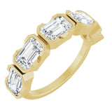 14K Gold Emerald Lab-Grown Diamond Half-Bezel Five-Stone Anniversary Band - 1 1/2-3 1/4 CTW - Yellow Gold