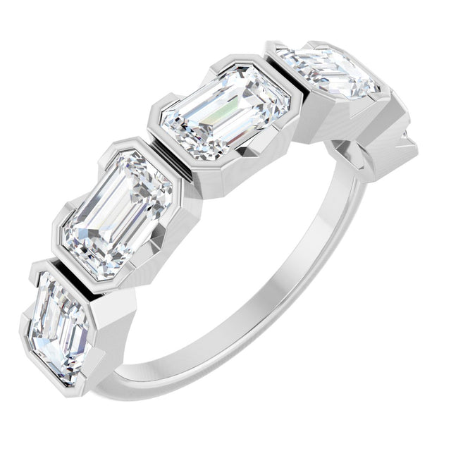 14K Gold Emerald Lab-Grown Diamond Half-Bezel Five-Stone Anniversary Band - 1 1/2-3 1/4 CTW - White Gold