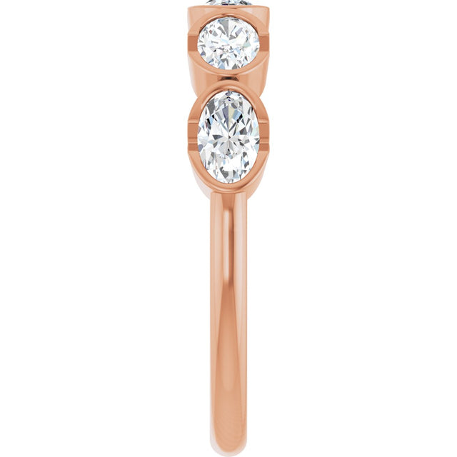 14K Gold Oval Lab-Grown Diamond Half-Bezel Five-Stone Anniversary Band - 9/10 CTW - Rose Gold - view 4