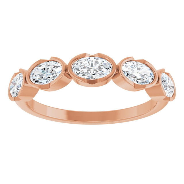 14K Gold Oval Lab-Grown Diamond Half-Bezel Five-Stone Anniversary Band - 9/10 CTW - Rose Gold - view 3