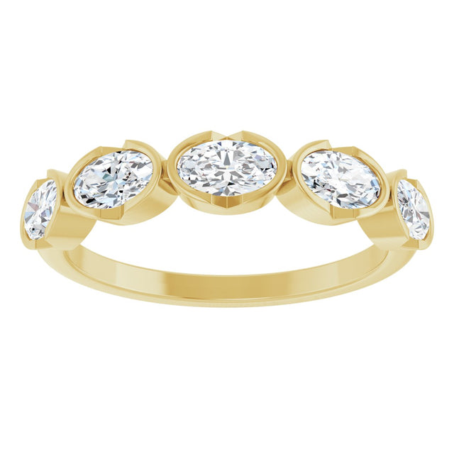 14K Gold Oval Lab-Grown Diamond Half-Bezel Five-Stone Anniversary Band - 9/10 CTW - Yellow Gold - view 3