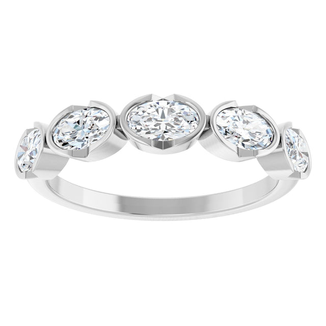 14K Gold Oval Lab-Grown Diamond Half-Bezel Five-Stone Anniversary Band - 9/10 CTW - White Gold - view 3