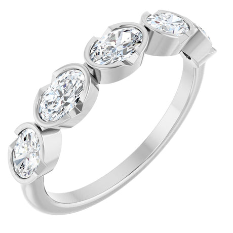 14K Gold Oval Lab-Grown Diamond Half-Bezel Five-Stone Anniversary Band - 9/10 CTW - White Gold