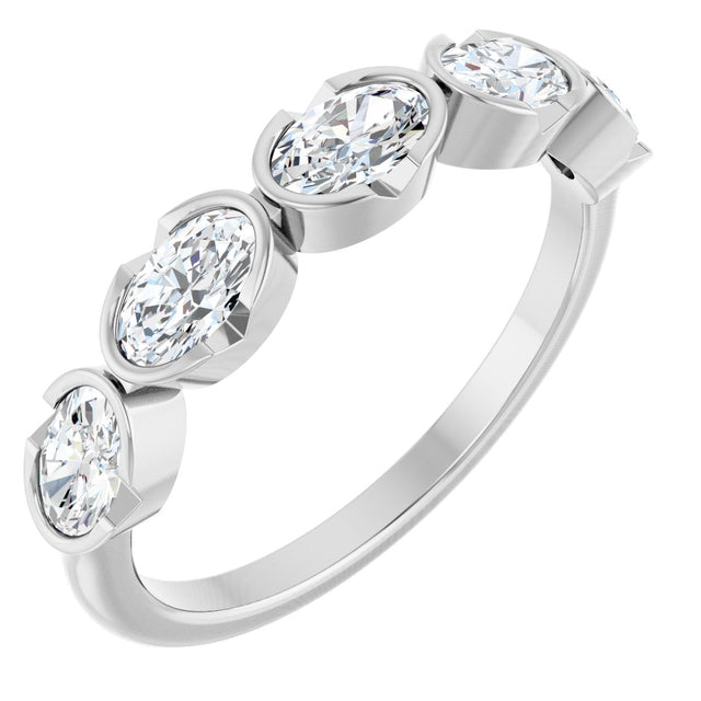 14K Gold Oval Lab-Grown Diamond Half-Bezel Five-Stone Anniversary Band - 9/10 CTW - White Gold