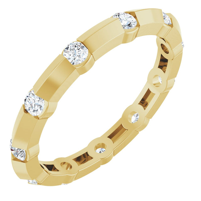 14K Gold Round Natural Diamond Channel-Set Knife Eternity Band – 2.3 mm Stones - Yellow Gold