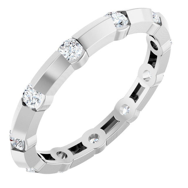 14K Gold Round Natural Diamond Channel-Set Knife Eternity Band – 2.3 mm Stones - White Gold