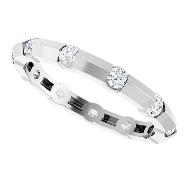 14K Gold Round Natural Diamond Channel-Set Knife Eternity Band – 2.3 mm Stones - White Gold - view 5