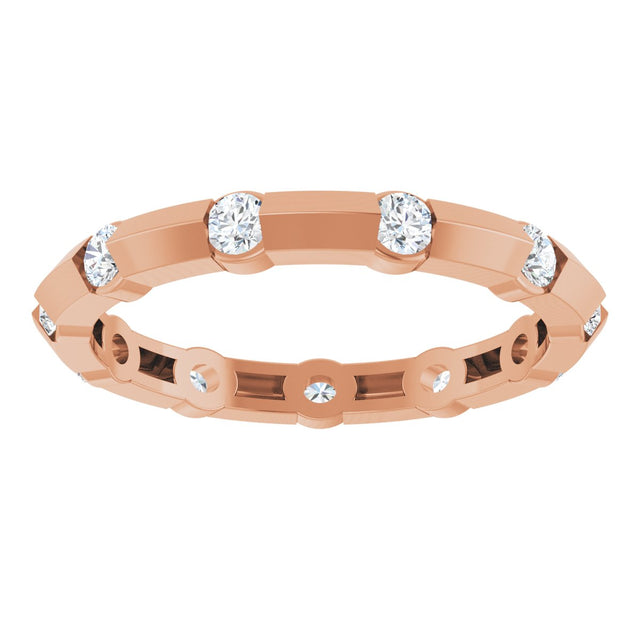 14K Gold Round Lab-Grown Diamond Channel-Set Knife Eternity Band – 2.3 mm Stones - Rose Gold - view 3