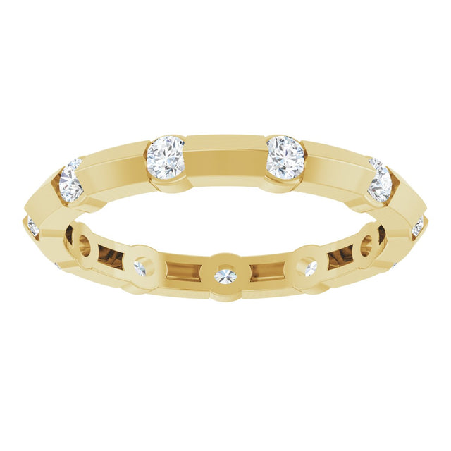 14K Gold Round Natural Diamond Channel-Set Knife Eternity Band – 2.3 mm Stones - Yellow Gold - view 3