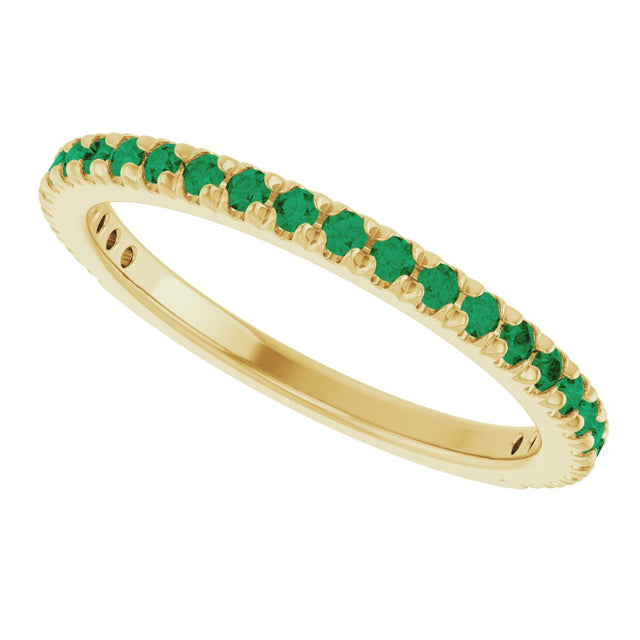 14K Gold Round Lab-Grown Emerald French-Set Anniversary Band - Yellow Gold - view 5