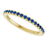 14K Gold Round Natural Blue Sapphire French-Set Anniversary Band - Yellow Gold - view 5