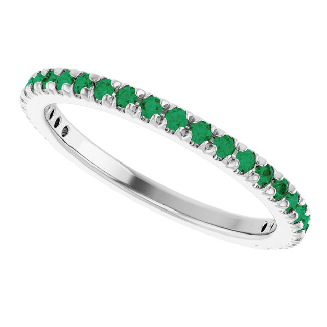 Platinum Round Lab-Grown Emerald French-Set Anniversary Band - view 5