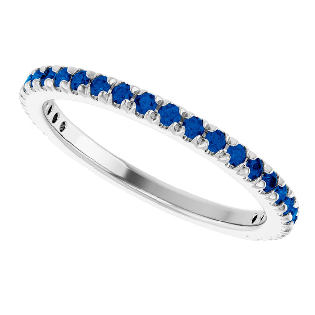 Platinum Round Natural Blue Sapphire French-Set Anniversary Band - view 5