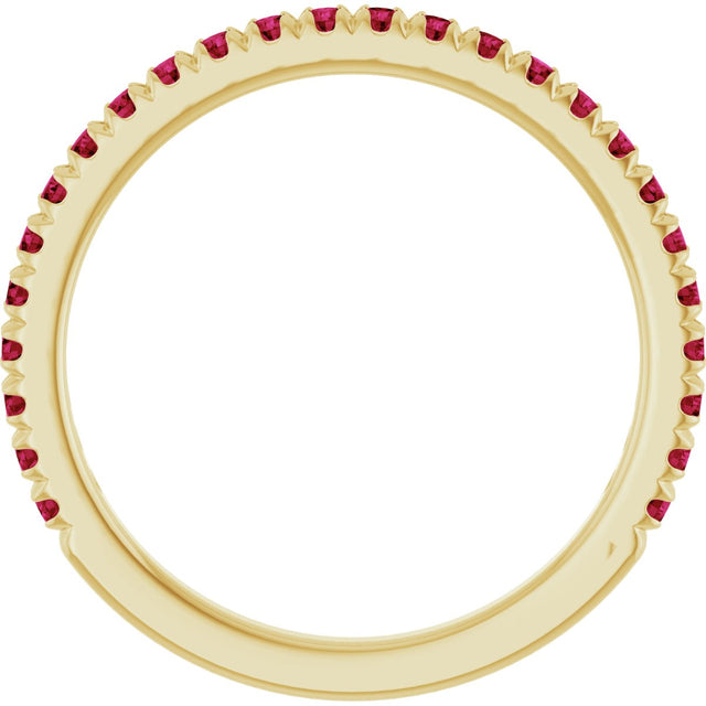 14K Gold Round Natural Ruby French-Set Anniversary Band - Yellow Gold - view 2