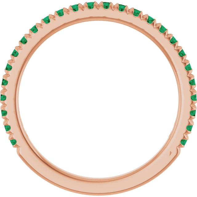 14K Gold Round Lab-Grown Emerald French-Set Anniversary Band - Rose Gold - view 2