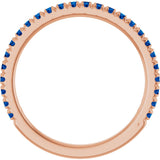 14K Gold Round Natural Blue Sapphire French-Set Anniversary Band - Rose Gold - view 2